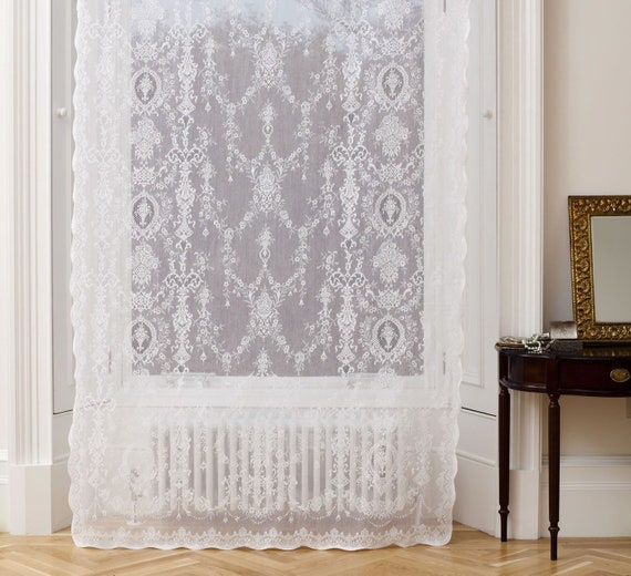 Romantic Vintage Shabby Chic Lace Window Curtain Sheer Panel Traditional Victorian French Boudoir Bedroom Nursery Cotton Lace Curtain