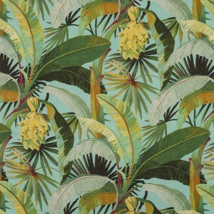 Large scale jungle La Palma Aqua wallpaper/ wallcovering - feature wall - tropical palm tree wallpaper -banana leaves leaf Hollywood exotic