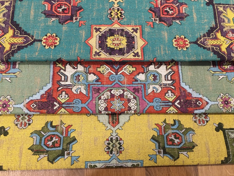 Designer Medallion Kilim Fabric Yellow Heavyweight Etsy