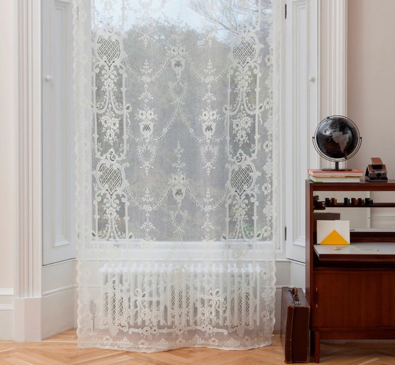 Romantic Vintage Shabby Chic Lace Window Curtain Sheer Panel Traditional Victorian French Boudoir Bedroom Nursery Cotton Lace Curtain