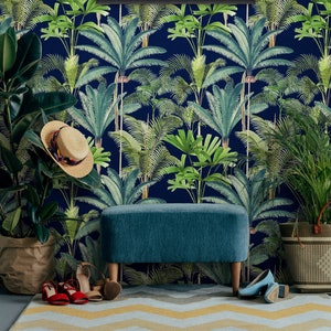 Tropical Jungle wallpaper - Palm Tree wallpaper - designer wallpaper - feature wall - dark green Palm Springs palm leaves leaf wallpaper