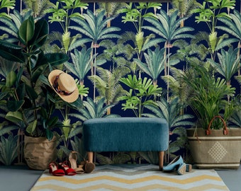 Tropical Jungle wallpaper - Palm Tree wallpaper - designer wallpaper - feature wall - dark green Palm Springs palm leaves leaf wallpaper
