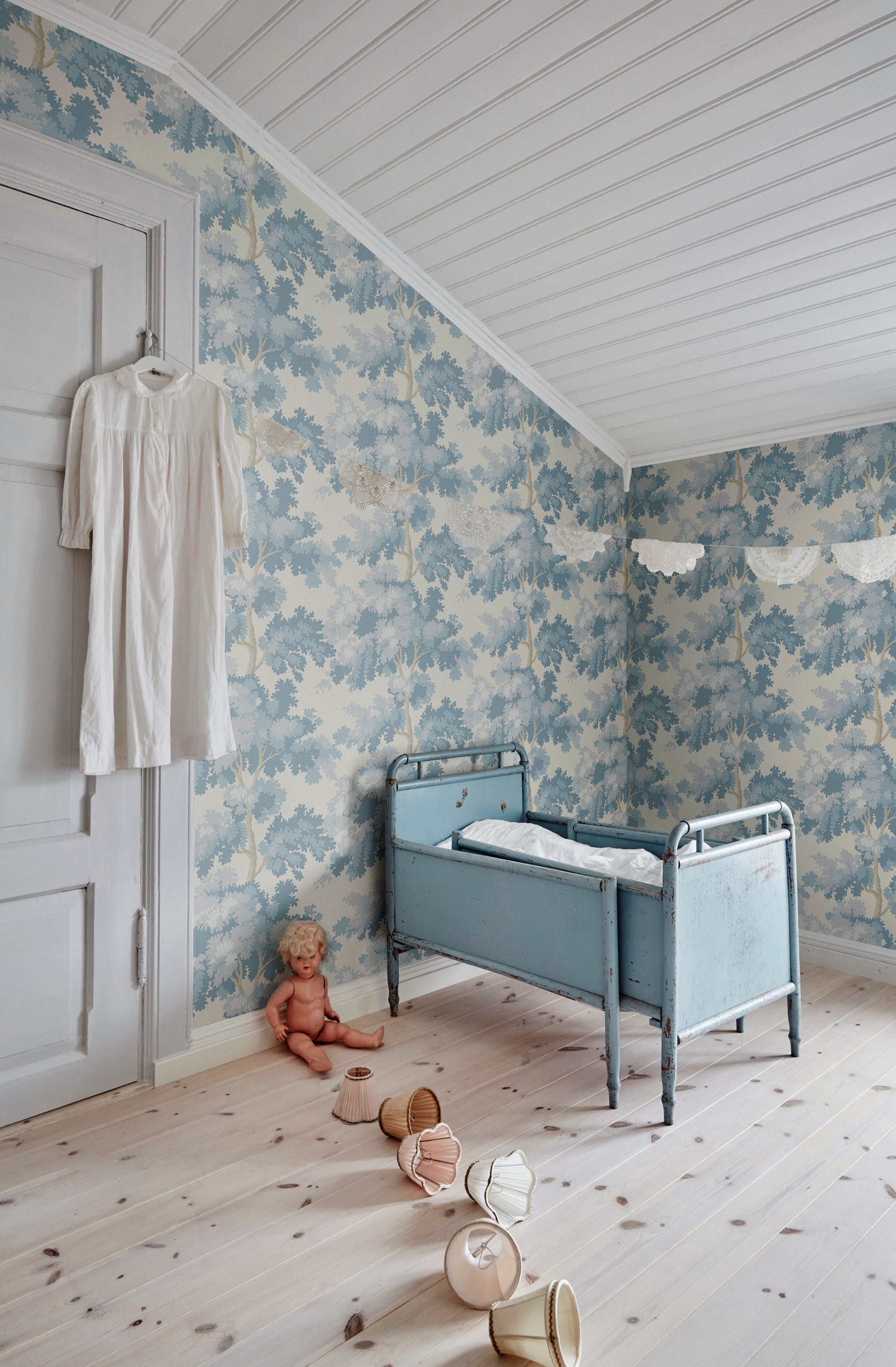 Powder Room with Etoffe Raphael Wallpaper  Cottage  Bathroom