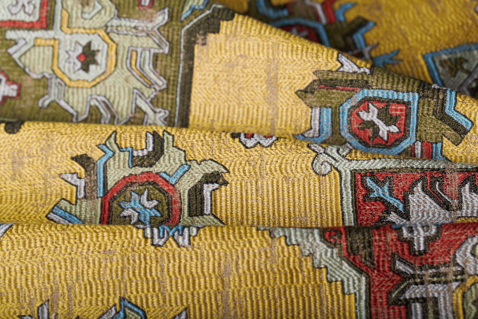 Designer Medallion Kilim Fabric Yellow Heavyweight Etsy