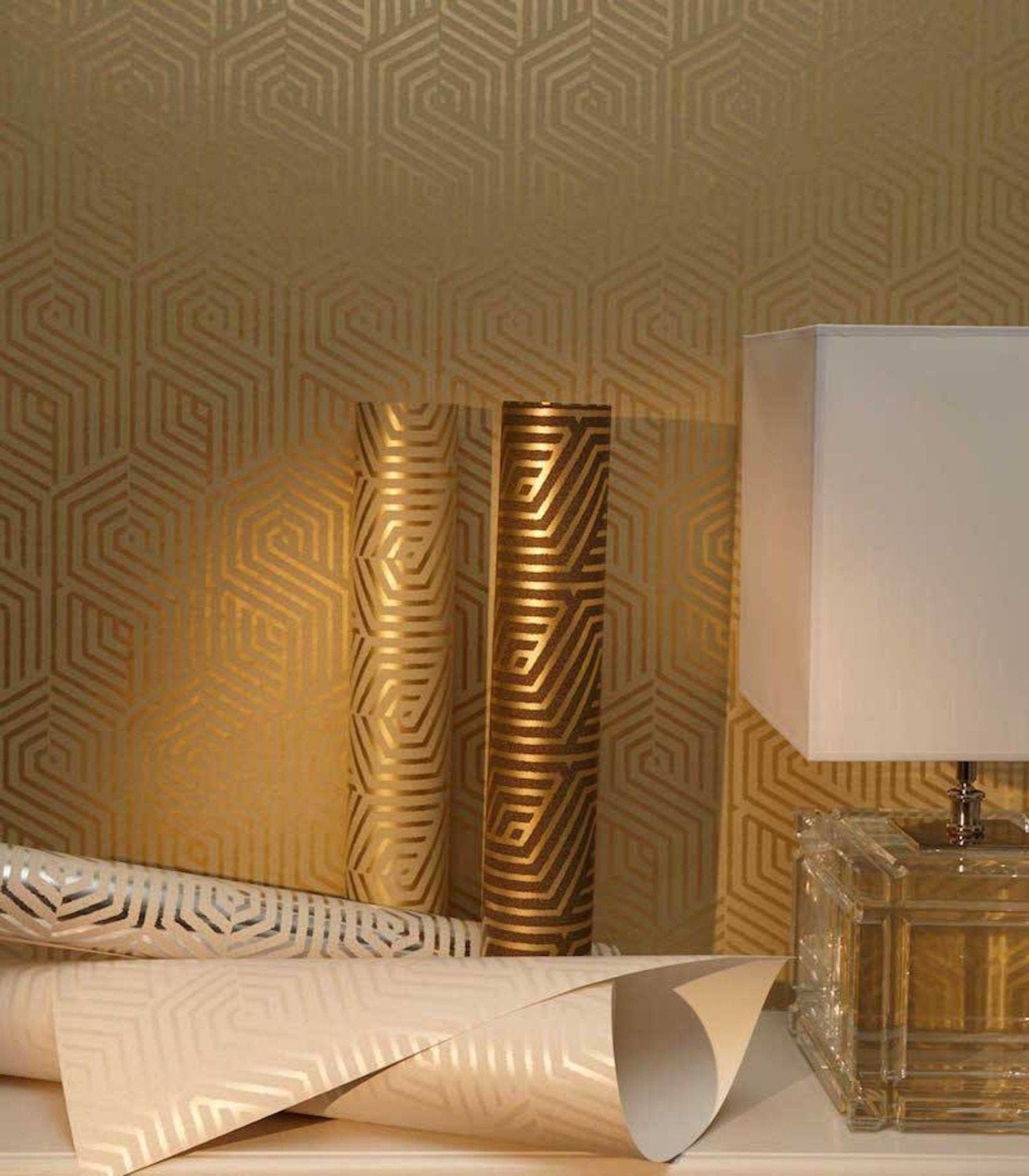 Gold Art Deco wallpaper/ wallcovering French Designer | Etsy