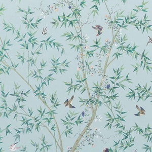 Chinoiserie wallpaper panel / wallcovering chinoiserie mural feature wall chinoiserie bamboo leaves birds oriental wallpaper image 4