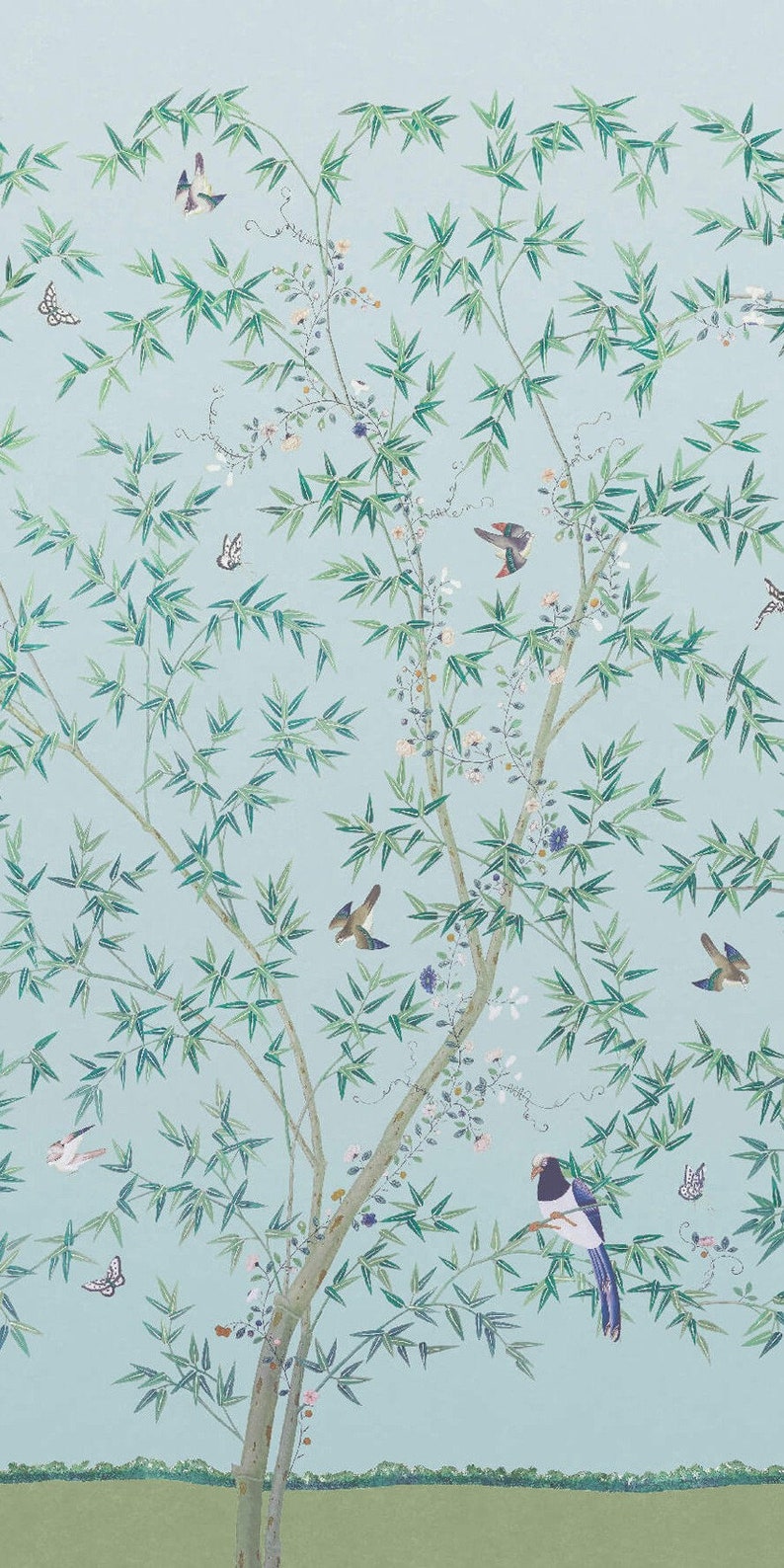 Chinoiserie wallpaper panel / wallcovering chinoiserie mural feature wall chinoiserie bamboo leaves birds oriental wallpaper image 4