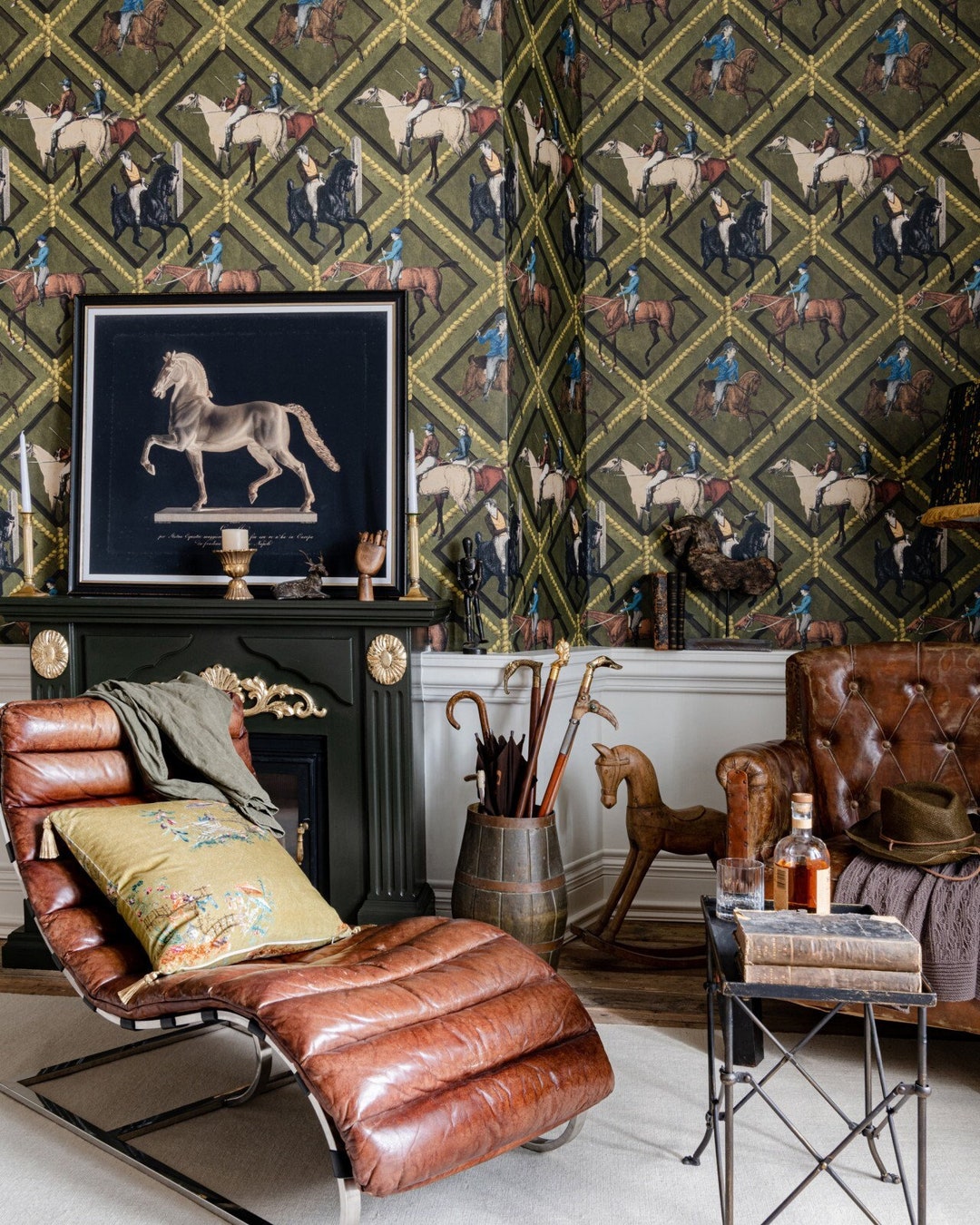 Equestrian Style Wallpaper Feature Wall Vintage Horse Horses Riding