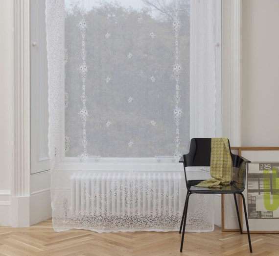 Romantic Vintage Shabby Chic Lace Window Curtain Sheer Panel Traditional Victorian French Boudoir Bedroom Nursery Cotton Lace Curtain