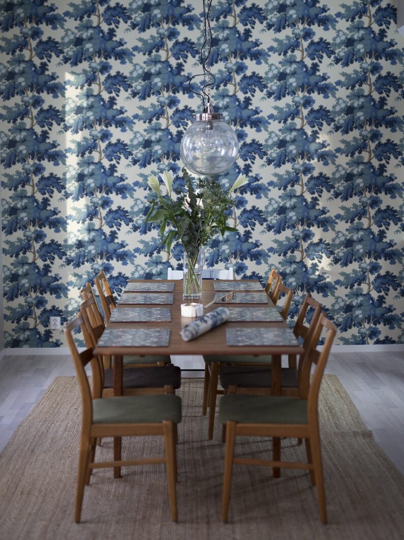 Forest wallpaper Scalamandre Sandberg Raphael Dark Blue | Etsy