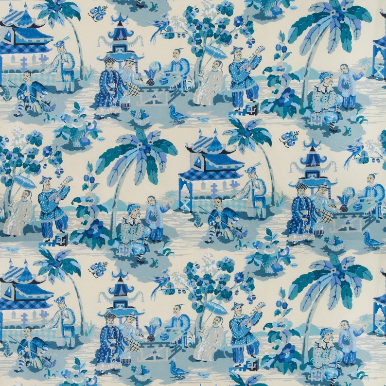 Blue chinoiserie fabric 5.5 yards Brunschwig Fils Xian Linen Etsy