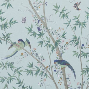 Chinoiserie wallpaper panel / wallcovering chinoiserie mural feature wall chinoiserie bamboo leaves birds oriental wallpaper image 2