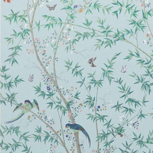 Chinoiserie wallpaper panel / wallcovering chinoiserie mural feature wall chinoiserie bamboo leaves birds oriental wallpaper image 3