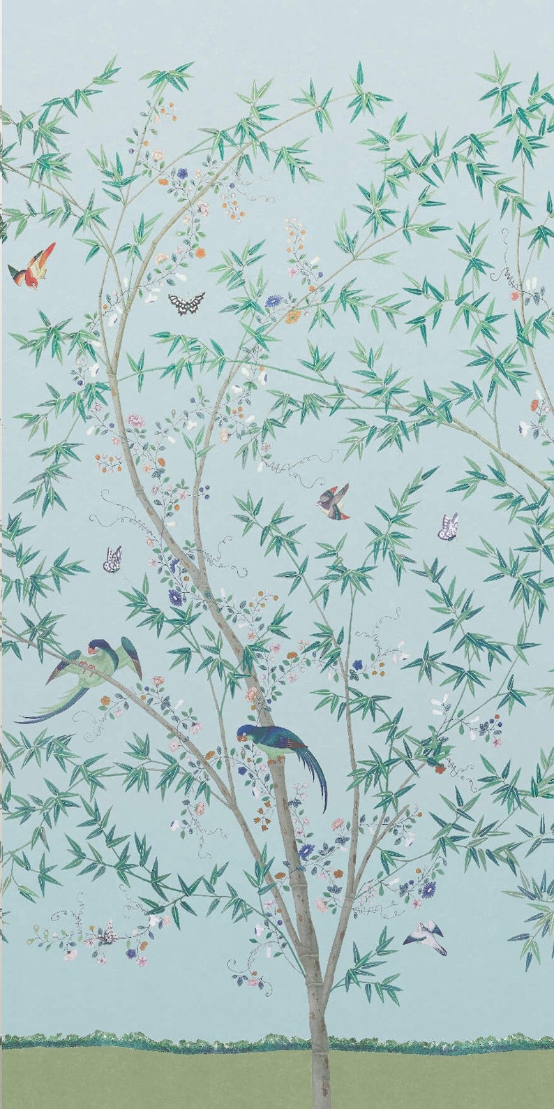 Chinoiserie wallpaper panel / wallcovering chinoiserie mural feature wall chinoiserie bamboo leaves birds oriental wallpaper image 3