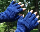 Half Finger Gloves Men's Hand Knit Royal Blue Merino Wool Gloves With Short Fingers