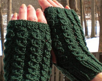 Fingerless Gloves Ladies' Hand Knit Jade Green Merino Wool Cabled Fingerless Gloves Green Hand Warmers Ladies' Knit Gloves With No Fingers