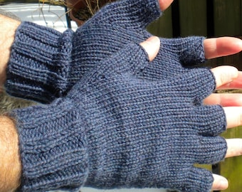 Fingerless Mittens Short, Cadet Blue Merino Wool