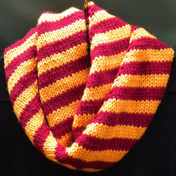 Cowl Burgundy & Gold Striped Infinity Scarf Handknit Wool Burgundy and Gold Knit Cowl Striped Cowl FSU DC Fan Harry Potter Knit Striped Cowl