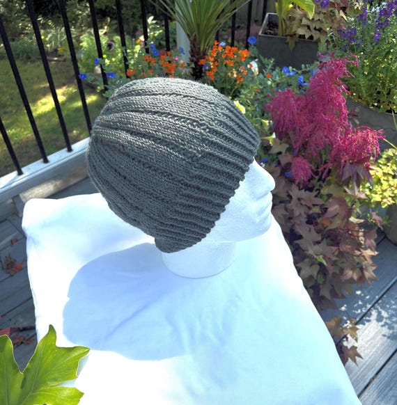 Hat Men's Hand Knit Gray Merino Wool Alpaca Beanie Watch Cap