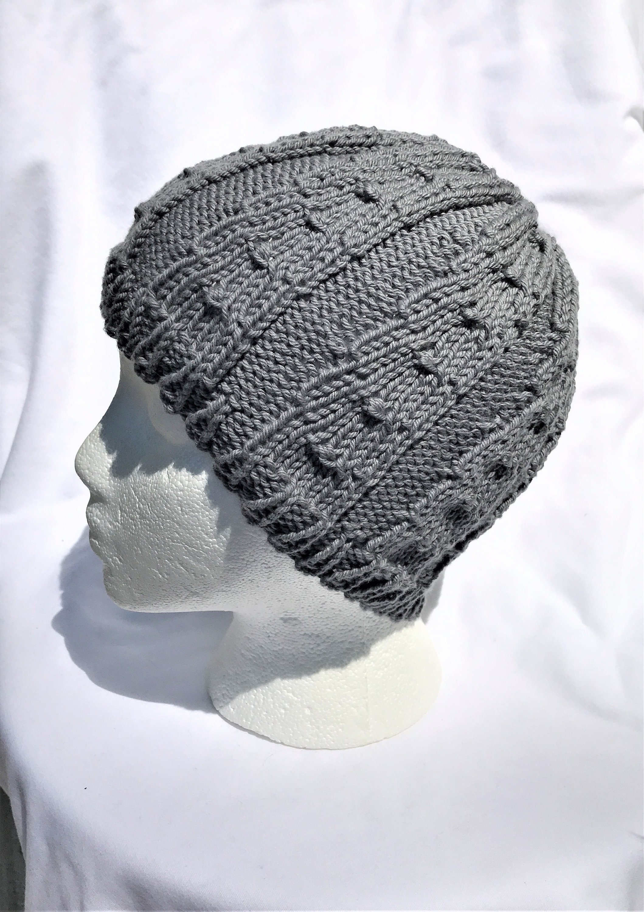 Chemo Cap Hand Knit Ladies' Gray Cotton Beanie Hat
