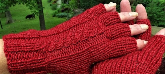 Half Finger Gloves Ladies' Hand Knit Red Cabled Merino Wool & Silk Gloves  With Short Fingers -  Canada