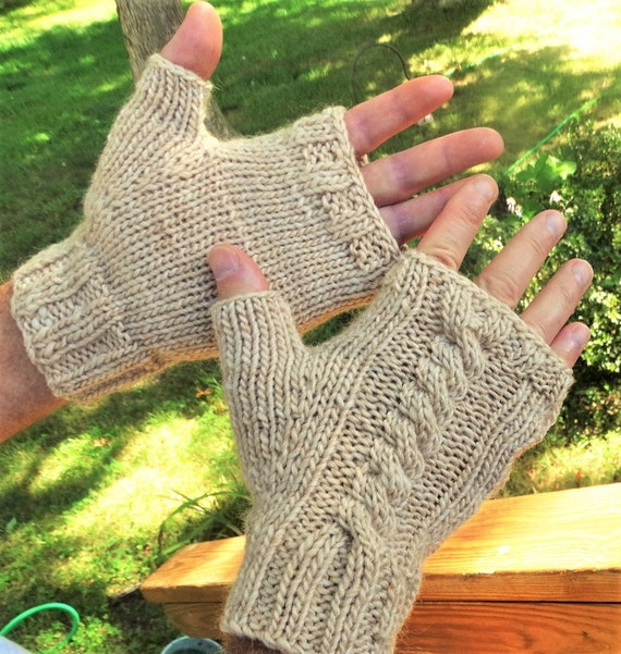 Fingerless Gloves Men s Hand Knit Tan Merino Wool Mohair Gloves With No Fingers Etsy Australia