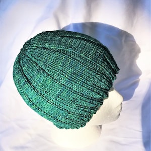 Hat Hand Knit Blue Hand Dyed Merino Wool Ladies&#39; Beanie  Watch Cap