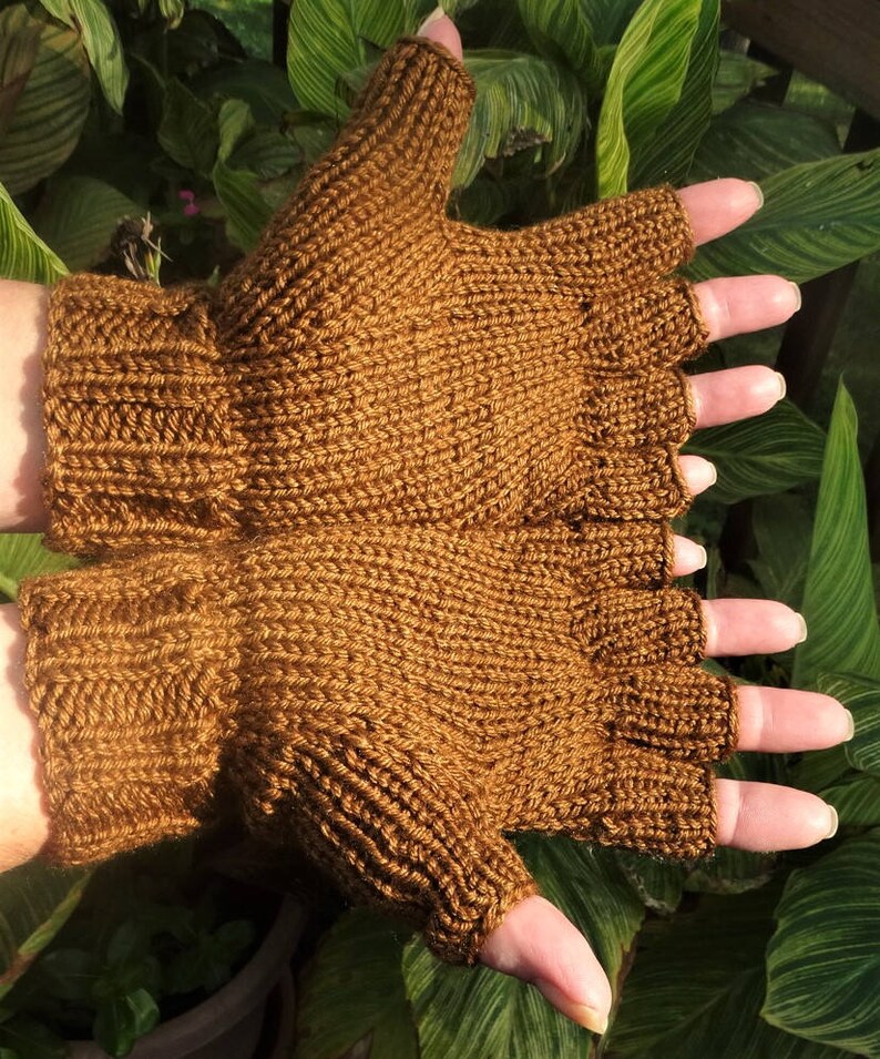 Half Finger Gloves Ladies' Hand Knit Brown Cabled Merino Etsy
