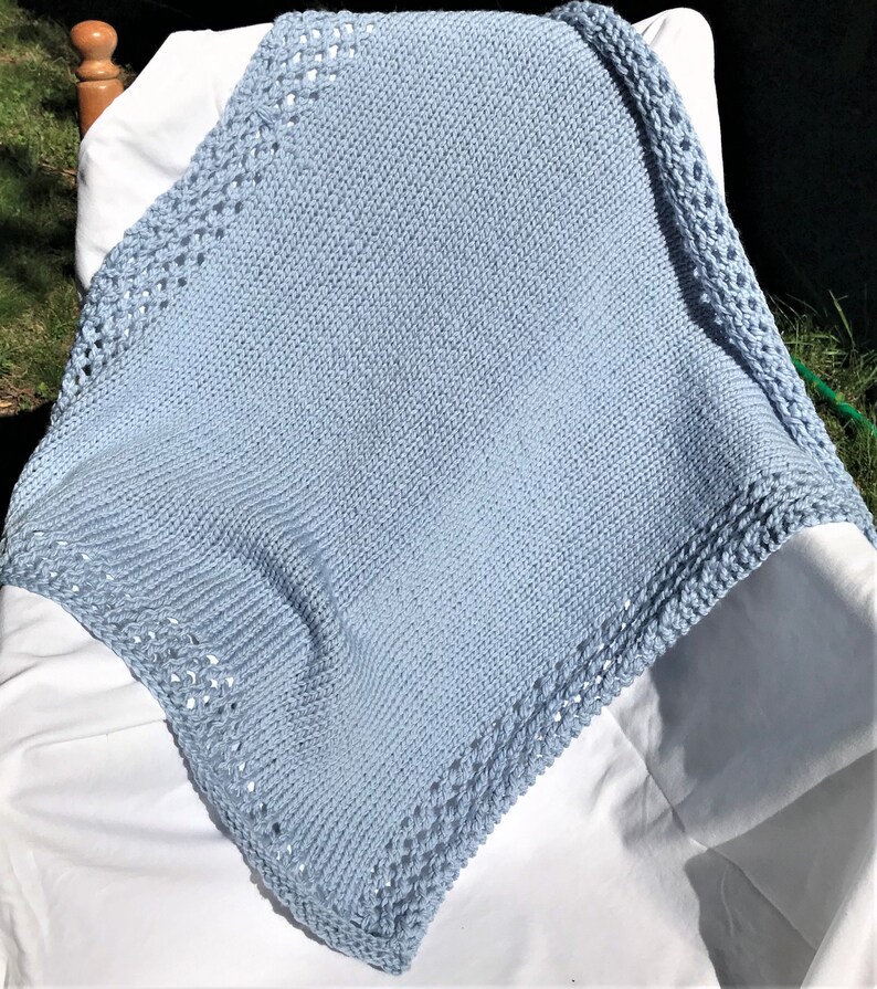 Baby Blanket Hand Knit Blue Bulky Superwash Merino Wool Crib Etsy