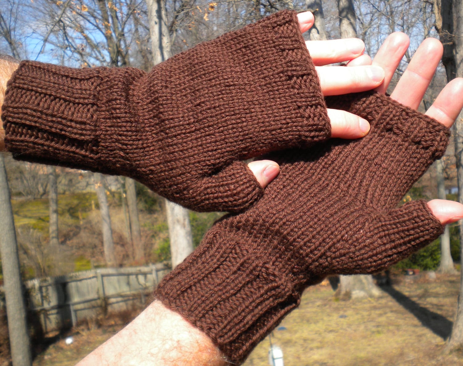 Fingerless Gloves Men's Hand Knit Brown Merino Wool Gloves - Etsy