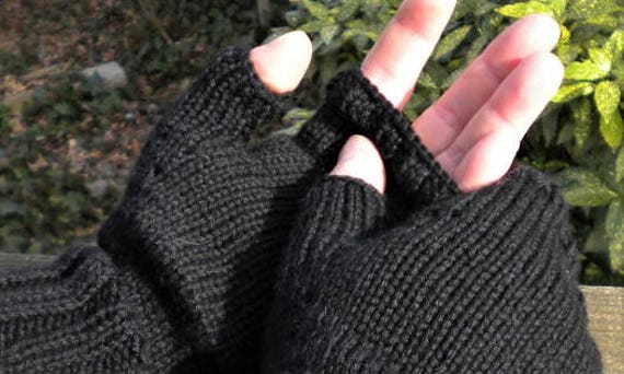 Guantes sin dedos Guantes de negra tejida mano Etsy México