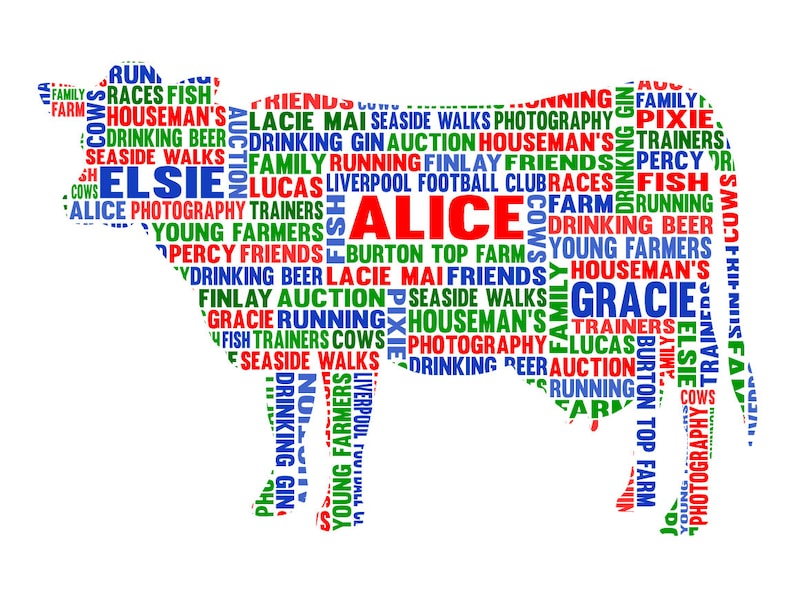 Personalised Cow Word Art Gift