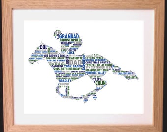 Personalised Race Horse and Jockey Word Cloud Art Gift