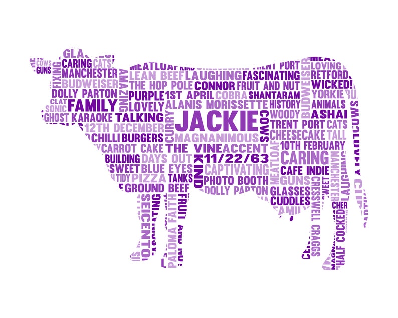 Personalised Cow Word Art Gift