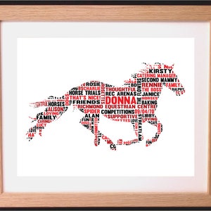 Regalo personalizado de arte de palabras en forma de caballo