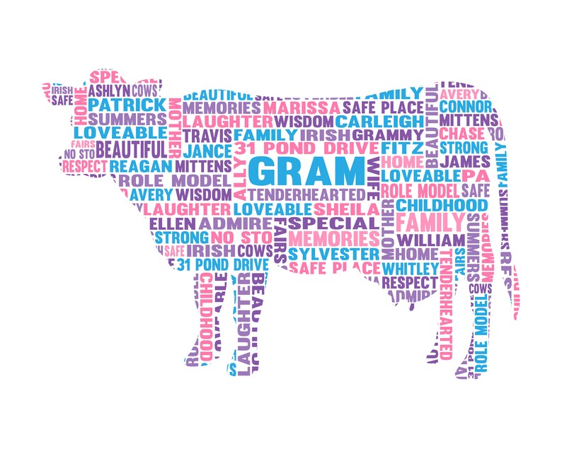 Personalised Cow Word Art Gift