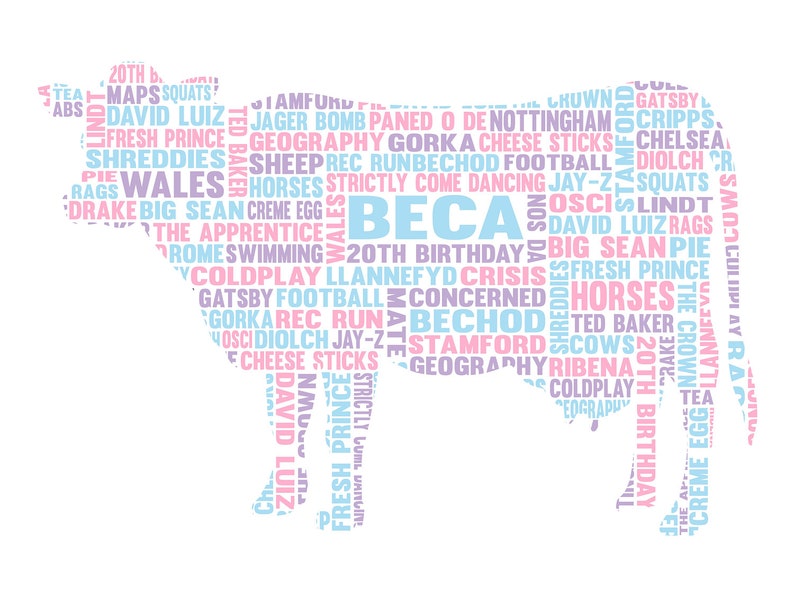 Personalised Cow Word Art Gift