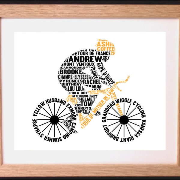 Cadeau personnalisé d'art de mot de vélo / cyclisme
