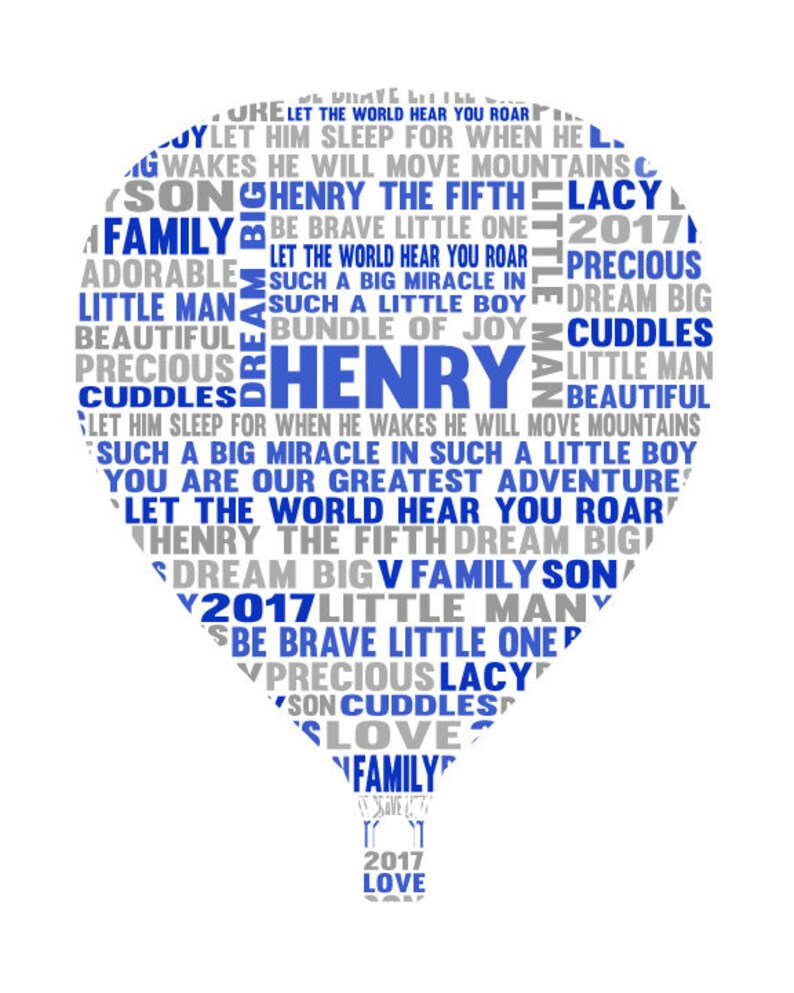 Personalised Hot Air Balloon Word Art Gift Etsy