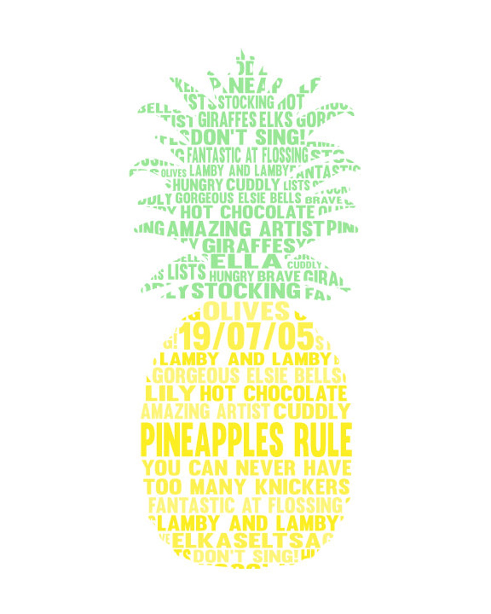 Personalised Pineapple Word Art Gift Etsy