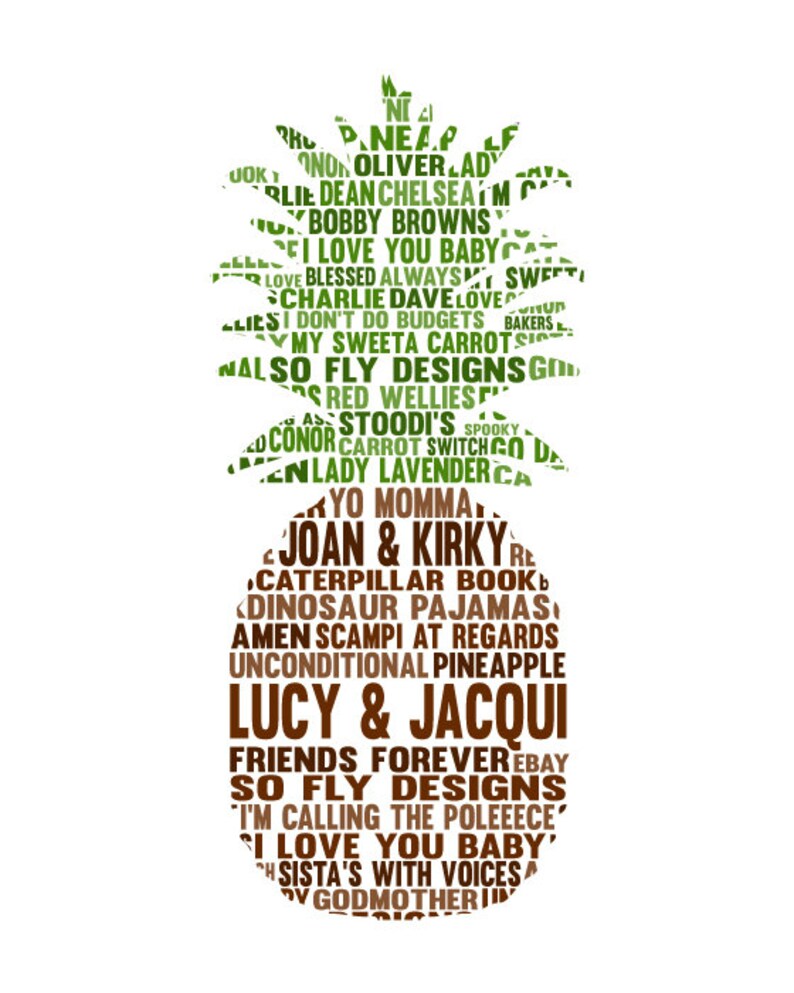 Personalised Pineapple Word Art Gift Etsy