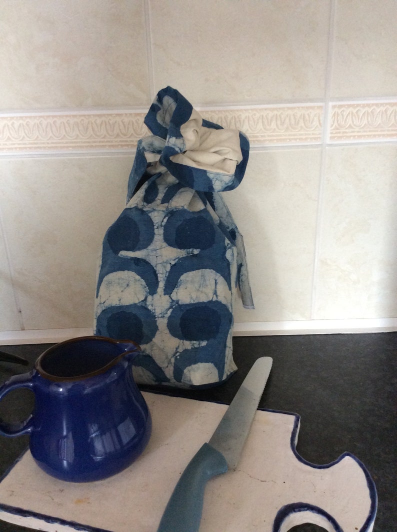 kitchen gift Natural cotton bread bag European design bread bag fabric bread bag Indigo fabric bread bag unbleached cotton lining