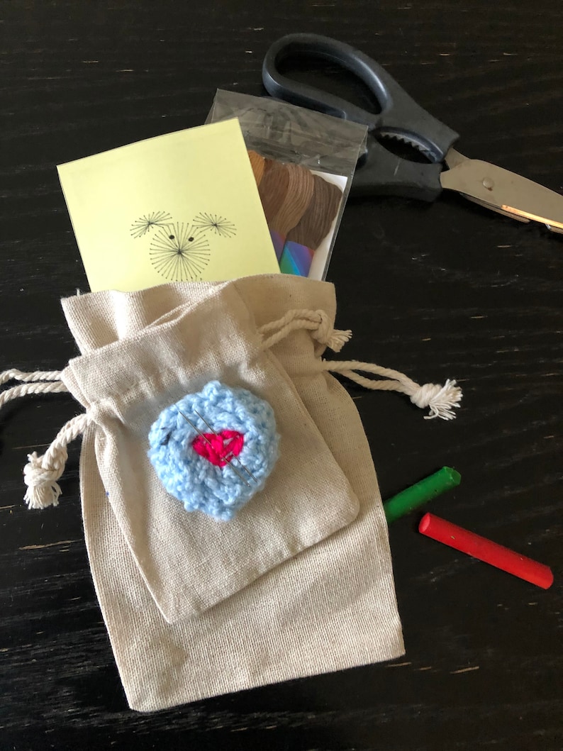 quiet time crafts hand embroidery kit sustainable crafts kit eco friendly crafting Little embroidery kit embroider a bag craft kit