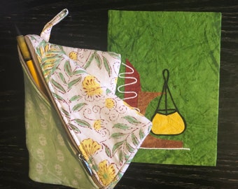 Unique stationery gift set, handmade paper notebook and large zippered pouch, handmade writer's gift
