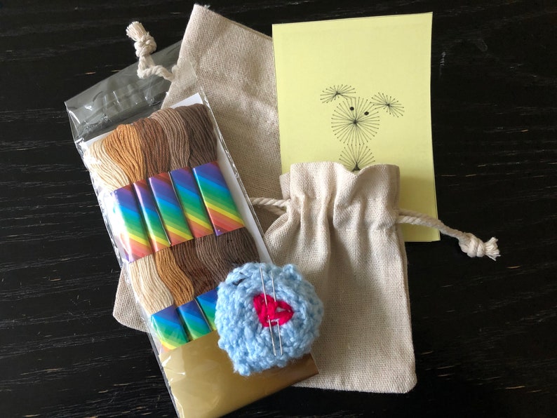 quiet time crafts hand embroidery kit sustainable crafts kit eco friendly crafting Little embroidery kit embroider a bag craft kit