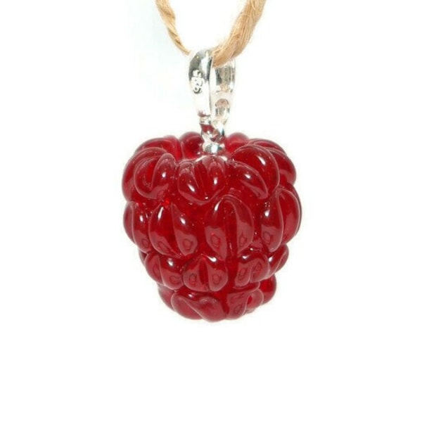 Raspberry, Raspberry pendant, Raspberry Necklace, Sterling Silver, Glass Art, Birthday gift, anniversary gift, for gardener, cook, FRAMBOISE