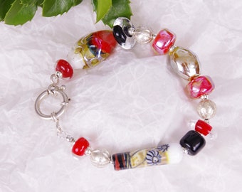 Bracelet for Women, Red Bead Bracelet Femme Unique Gifts for Women Jewelry Gifts for Women Red artisan lampwork and sterling silver bracelet