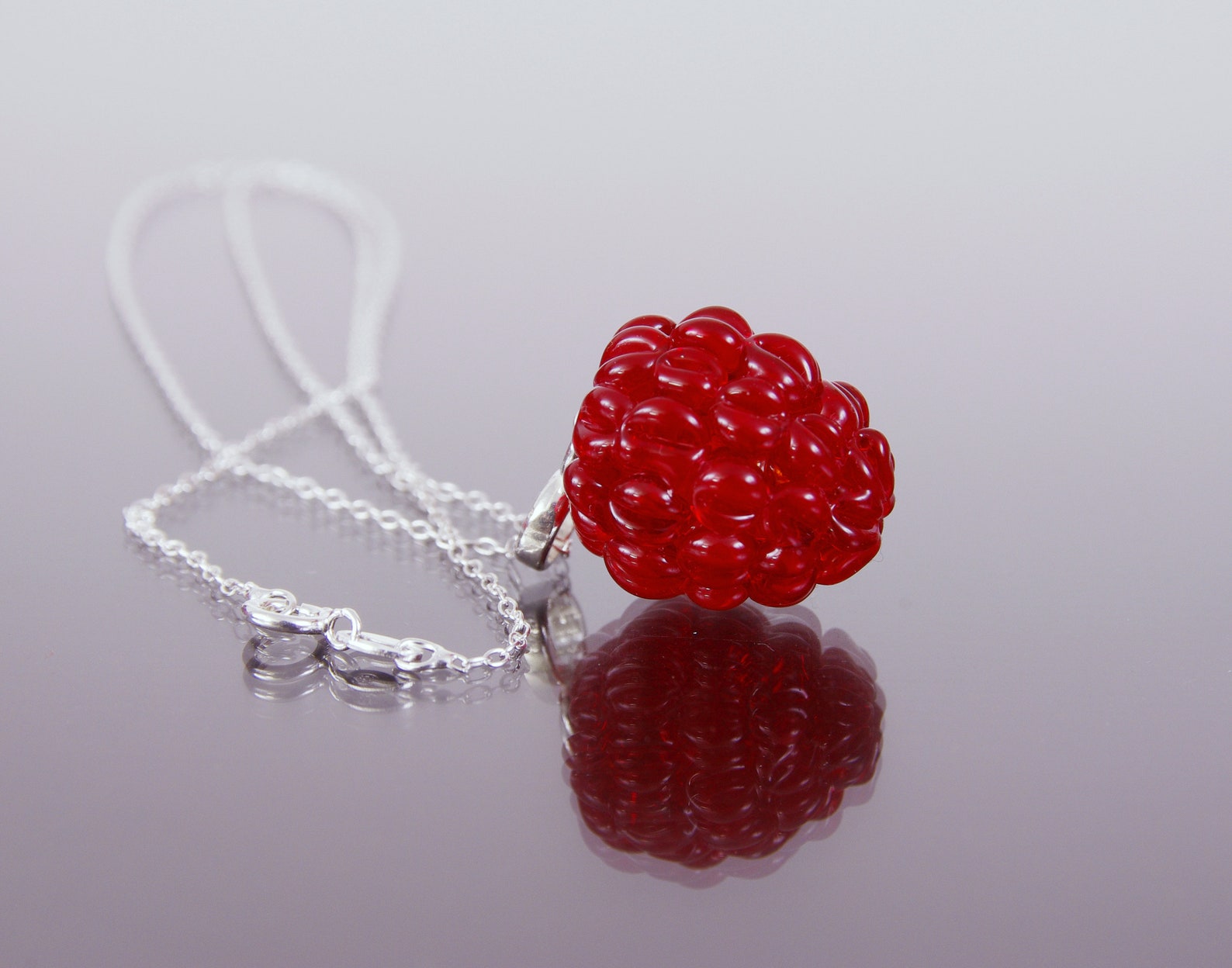 Glass Raspberry Necklace in silver Raspberry pendant Red Etsy