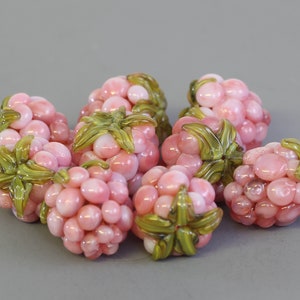 Pink Raspberry Glass Bead 1 realistic, popular right now, Beads for Jewelry Making, Pink fruit berries, Lampwork Handmade, SRA, Murano beads