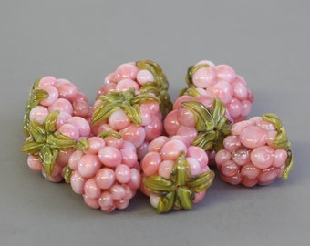 Pink Raspberry Glass Bead 1 realistic, popular right now, Beads for Jewelry Making, Pink fruit berries, Lampwork Handmade, SRA, Murano beads